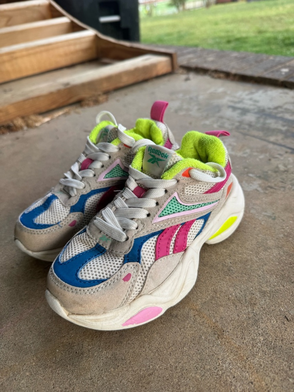 Reebok Kids Retro Chunky Sneaker - Blue/Pink/Neon Green